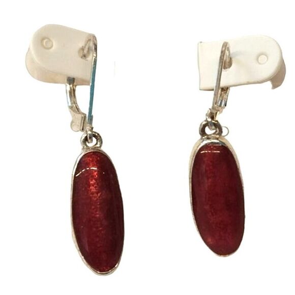 Oval Cut Red Jasper Dangle Drop Earrings Sterling Silver Plated Lever Back - Picture 1 of 2